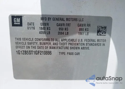 2016 Chevrolet Malibu Ls from USA, damaged, VIN 1G1ZB5ST1GF210886